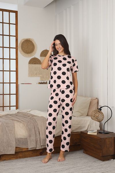 CALİA Women's Summer Short Sleeve Combed Cotton Single Jersey Fabric Pajamas Set