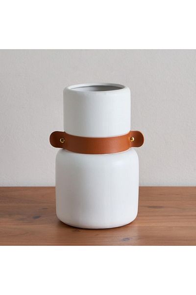 Home Box Tilden Ceramic Vase with PU Band 14x14x23.5 cm