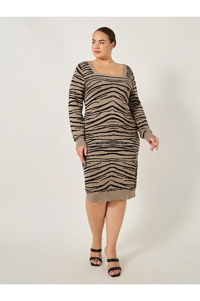 Styli Plus Size Animal Print Square Neck Sweater Dress