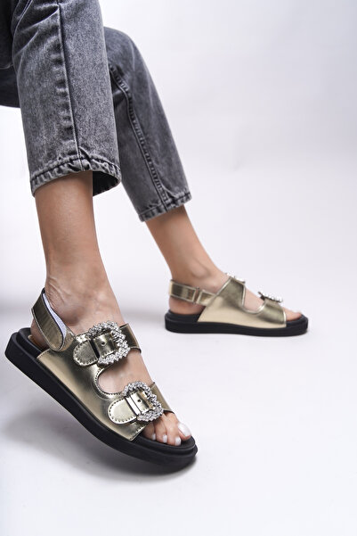 Riccon Sandale Magmythe pentru damă - Cataramă dublă și auriu metalic 0012347