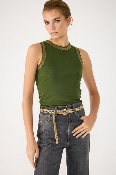 No Matter What Stone Detailed Zero Sleeve Slim Fit Bodysuit