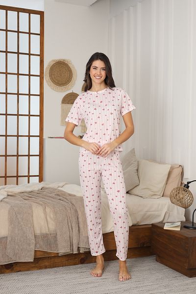 CALİA Women's Summer Short Sleeve Combed Cotton Single Jersey Fabric Pajamas Set