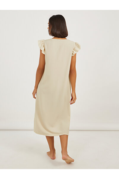 Styli Button Detail Lace Trim Ruffle Sleeve Nightdress