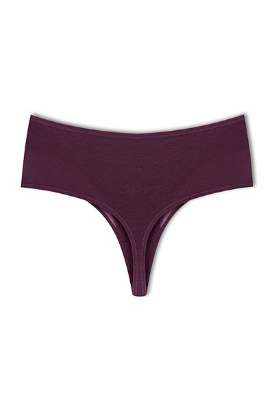 HNX Purple Front Double Layer Lined Lace High Waist Cotton Thong Women's Panties