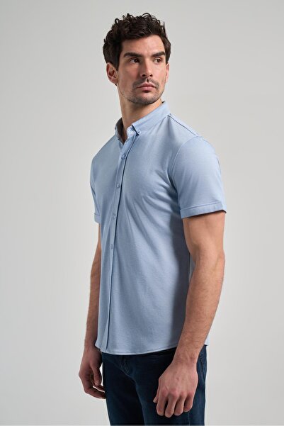 İmza Бавовняна сорочка без кишень Slim Fit - темно-синя, довгий рукав, прямий крій, комір на ґудзиках 1004250152_300