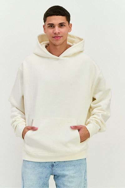 Fudo Men Hooded Brand Logo Long Sleeves Sweatshirt, Cream