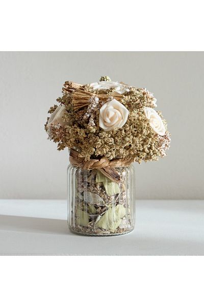 Home Box Caven Mix Rose Arrangement in Glass Vase with Potpourri 13x13x16.5 cm
