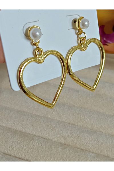 mos&more Gold Pearl Heart Stylish Dangle Women's Earrings