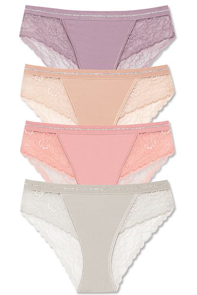 HNX 4-Piece Interlock Lace Detailed Waist Glitter Elastic Slip Women's Panties