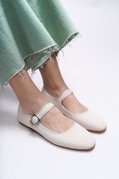 Riccon Gisnalore Matte Beige Women's Ballerinas - 0012277
