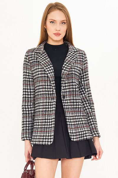 armonika Дамско черно карирано яке с щамповане с едно копче, ръкава-25K 001083