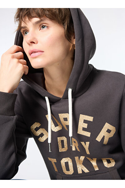SUPERDRY Kapüşon Yaka Baskılı Koyu Antrasit Kadın Sweatshırt W2012145A