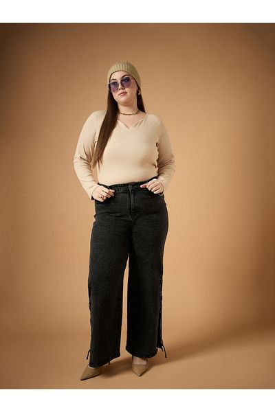 Sassafras Plus Size Mid Rise Side Knot Straight Fit Jeans