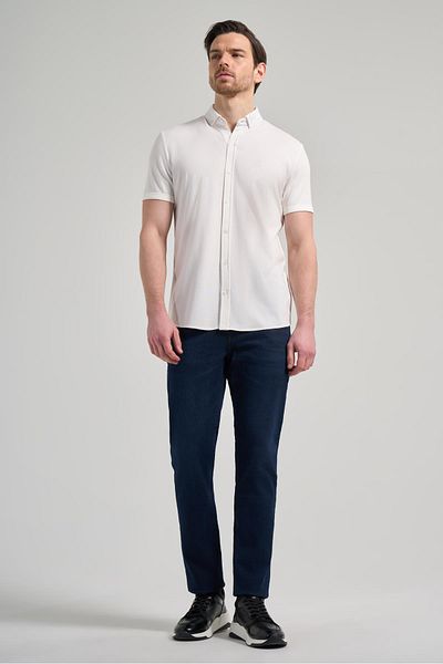 İmza Ιταλικό πέτο Λευκό Slim Fit πουκάμισο - Κοντό μανίκι, με κουμπί, χωρίς τσέπη, βαμβακερό 1004250156_600