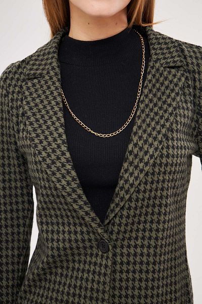 armonika Dámská khaki bunda s jedním knoflíkem se vzorem Houndstooth ARM-20K001121