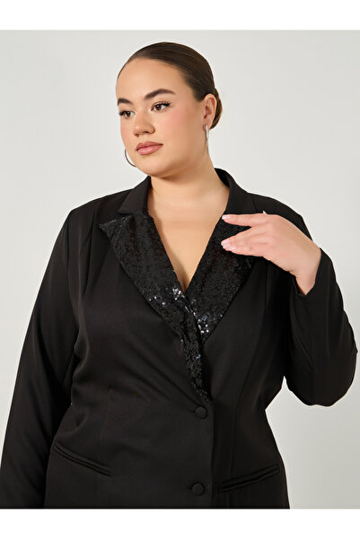 Styli Plus Size Embellished Long Sleeves Blazer Mini Dress