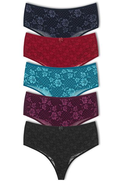 HNX 5-Piece Front Double Layer Lined Lace High Waist Cotton Thong Women's Panties
