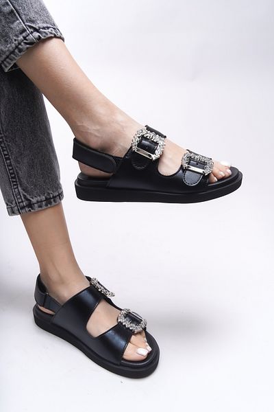 Riccon Sandale Magmythe Black Metallic pentru damă - Cataramă dublă 0012347