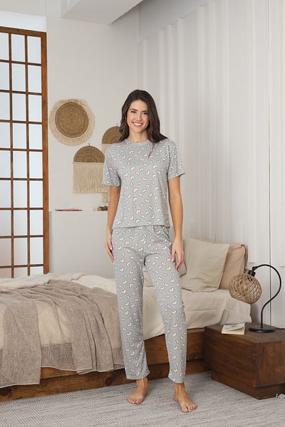 CALİA Women's Summer Short Sleeve Combed Cotton Single Jersey Fabric Pajamas Set