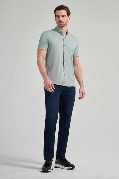 İmza Σκούρο πράσινο βαμβακερό πουκάμισο Slim Fit - Μακρύ μανίκι, Πλεκτό Μασίφ, Πέτο με κουμπιά, Χωρίς τσέπη 1004250152_704