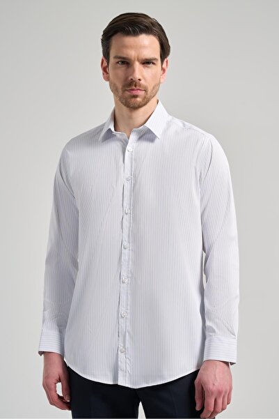 İmza Λευκό μακρυμάνικο πουκάμισο με μοτίβο μισό ιταλικό γιακά χωρίς τσέπες ελ...