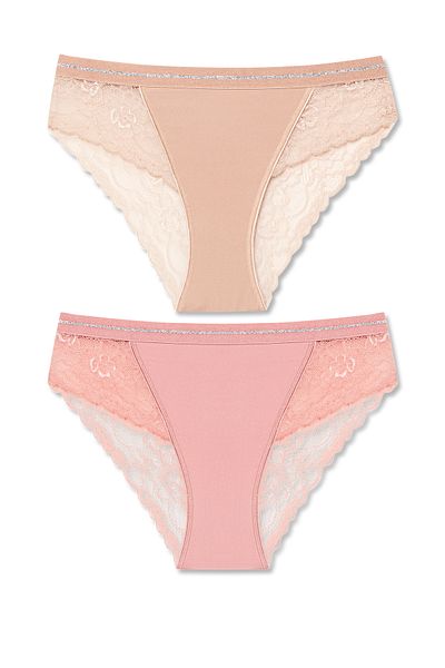 HNX Γυναικεία εσώρουχα 2 τεμαχίων Interlock Lace με λεπτομέρεια μέσης Glittery Elastic Slip