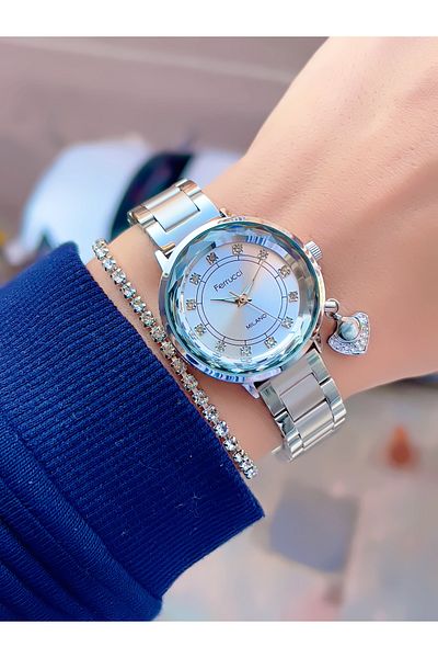 Ferrucci Special Design Women's Wrist Watch with Steel Cord Cutout Glass Heart Symbol 2 Years Warranty