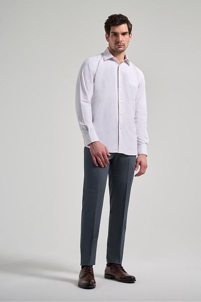 İmza Βαμβακερό πουκάμισο Classic Comfort Fit - Μακρύ μανίκι, ριγέ σχέδιο, υφασμάτινο πόδι, σκληρός γιακάς, με τσέπες 1004250172