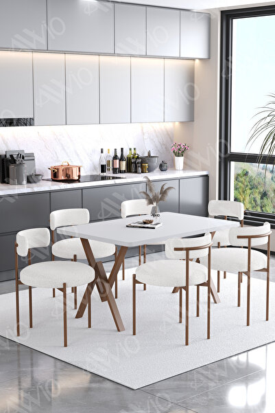 AVVİO FABİO  Teddy Sandalye 80x140 Yemek Masası Mutfak Masası 6 Kişilik Masa ...