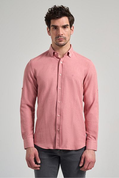 İmza Pink Slim Fit Gabardine πουκάμισο - Κοντό μανίκι, πέτο με κουμπιά, χωρίς τσέπες Casual 1004250124_965