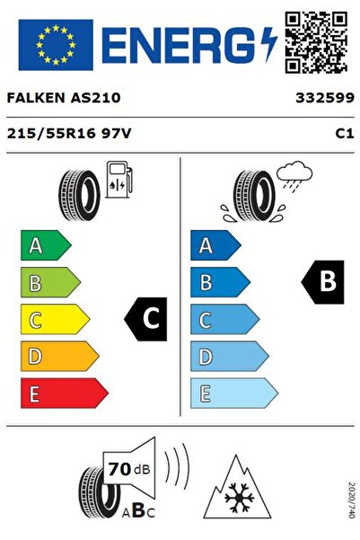 Falken 215/55 R16 TL 97V XL EUROALL SEASON AS210 Dört Mevsim Lastiği (Üretim Tarihi:2024)
