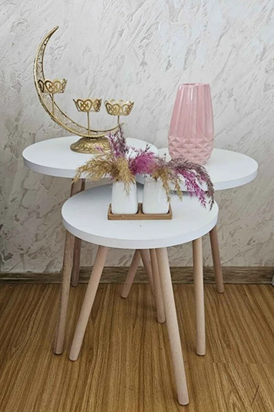 Evnalia 3'lü Zigon Sehpa Seti | Saksılık ve Çiçeklik Standı, Dekoratif Yan Se...