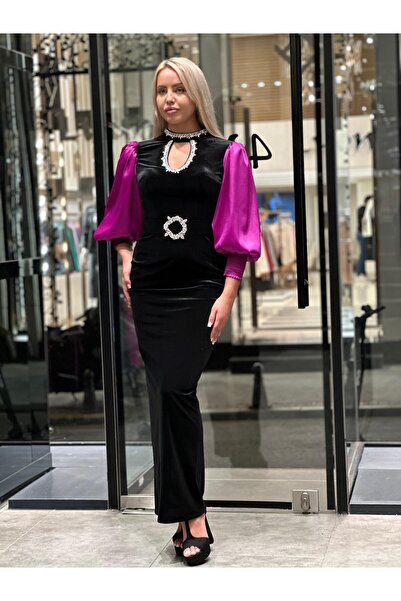 4 YOU TEKSTİL VE AKSESUAR Siyah kadife/saten elbise