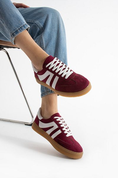 KOTAN Burgundy Women's Sneakers - Flat Orthopedic Sole, Lace-Up Casual Sports Shoes
