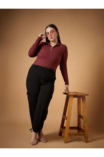 Sassafras By Styli Plus Size Solid Mid Rise Cargo Pants