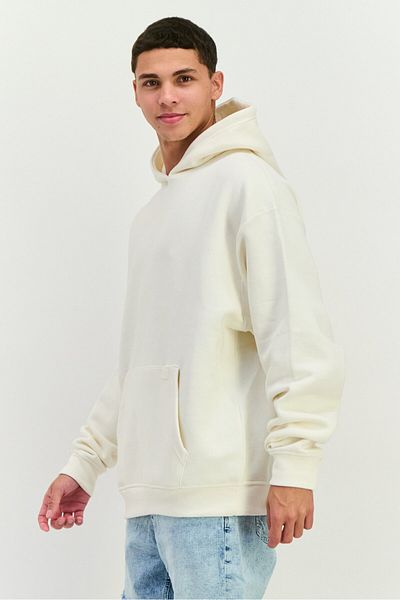 Fudo Men Hooded Brand Logo Long Sleeves Sweatshirt, Cream