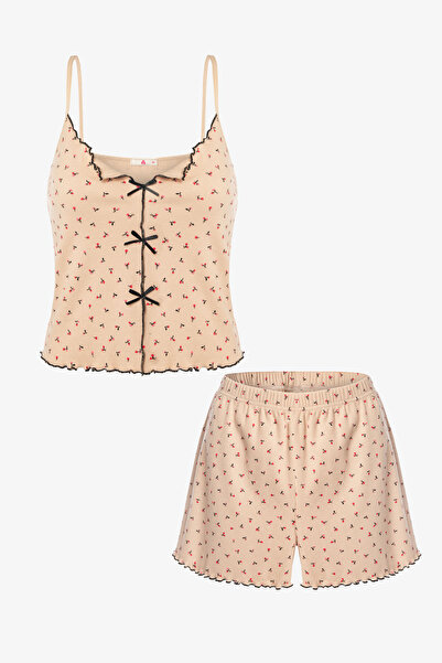koza iç giyim Γυναικείο Σετ Πιτζάμες με Λεπτό Λουράκι Φιόγκο Βαμβακερό Σορτς