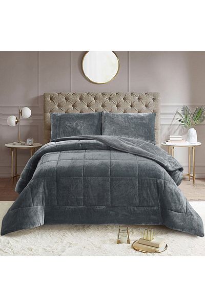 Home Box Nariko 3-Piece Solid Flannel King Comforter Set 220x240 cm