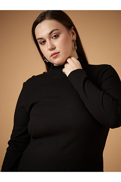 Sassafras By Styli Plus Size Ribbed High Neck Bodycon Midi Dress