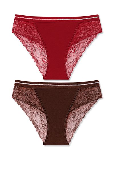 HNX Γυναικεία εσώρουχα 2 τεμαχίων Interlock Lace με λεπτομέρεια μέσης Glittery Elastic Slip