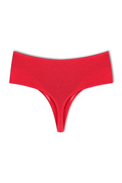 HNX Red Front Double Layer Lined Lace High Waist Cotton Thong Women's Panties