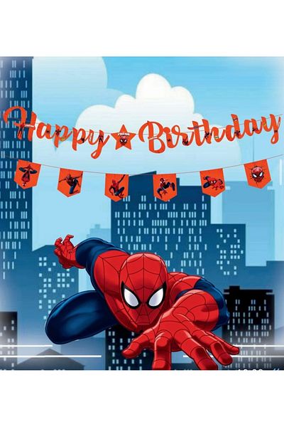 Deniz Party Store Spiderman Happy Birthday Καλλιγραφία Σετ σημαιών 2 τεμαχίων
