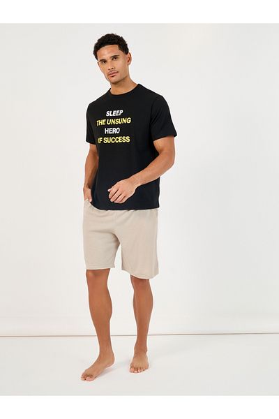 Styli Slogan Print Short Sleeve T-Shirt and Short Pyjama Set