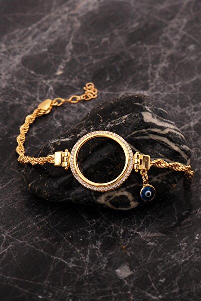 Sümer Telkari Çeyrek Çerçeveli Nazar Boncuklu Halat Zincir Altın Kaplama Gümü...