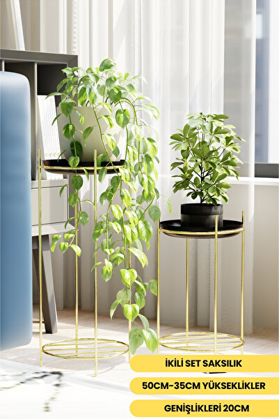 mba decor metal bending art Gold Paslanmaz Metal Ayaklı İkili Çiçeklik - Dekoratif Saksılık & Vazo İçin Şık Tasarım