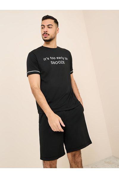Styli Slogan Print SleepT-shirt and Short with Pocket Set