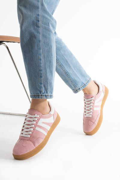 KOTAN Kadın Sneaker Bağcıklı Rahat Düz Ortopedik Taban Günlük Spor Ayakkabı Pembe