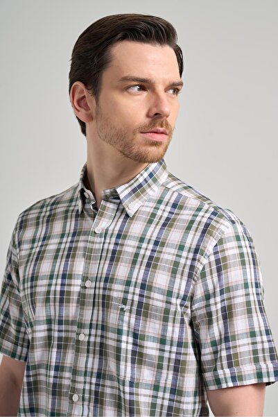 İmza Plaid Print Short Sleeve Shirt - Button Collar, Pocket, 100% Cotton, Classic Comfort Fit 1004250164