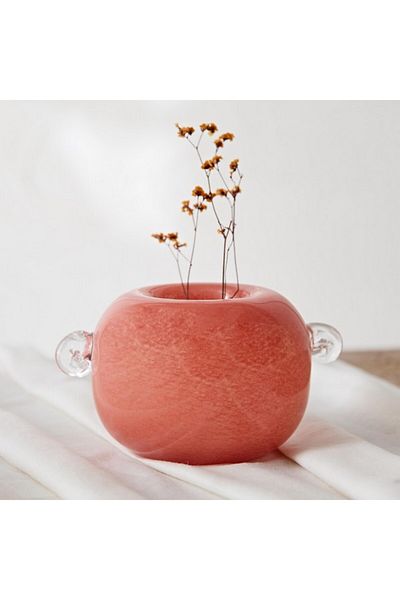 Home Box Reva Handmade Premium Glass Pumpkin Vase with Clear Handle 21.5x16x13 cm
