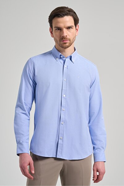 İmza Uzun Kol Düz Oxford Düğmeli Yaka Cepsiz Pamuklu Classic Slim Fit Gömlek 1004250168